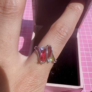 Peermont jewelry red diamond silver tone ring size 6 new in box